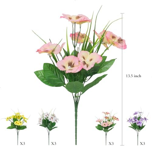 Poolfind Artificial Flowers 12 Bundles UV Resistant Pansy Decor