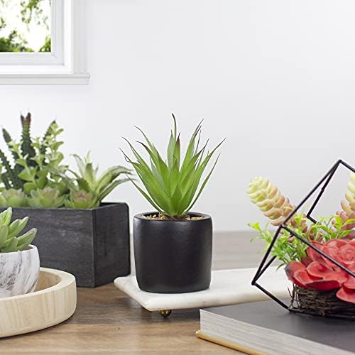 Northlight 7 Inch Green Artificial Sword Grass in Black Pot