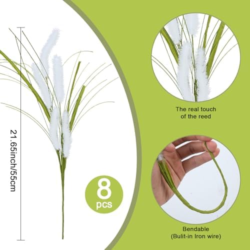 8PCS Artificial Foxtail Grass 21 Inch Green Pampas Grass Decor