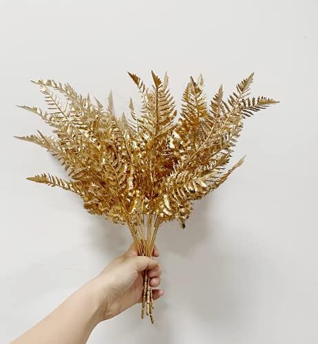 Rikyo 4 Bunches Gold Boston Fern Artificial Bush Plant