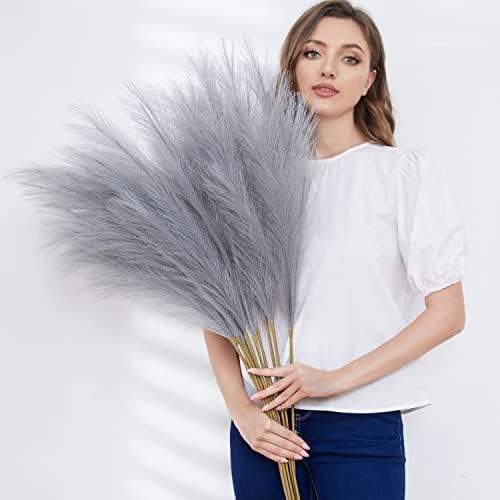 Faux Pampas Grass 9 Stem Set 37 Tall Grey