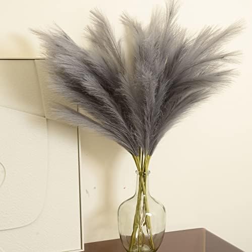 Faux Pampas Grass 9 Stem Set 37 Tall Grey