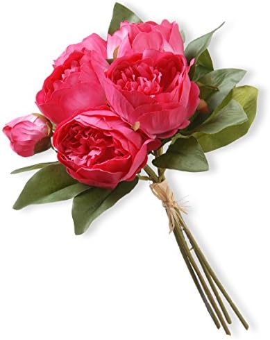 National Tree Company Artificial Floral Bouquet with Pink Peony and Green Leaves