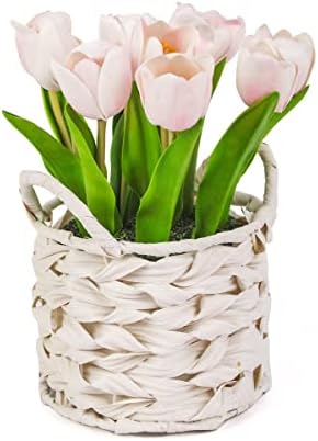 National Tree Company Artificial Tulip Bouquet with White Basket