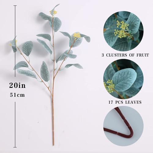 Rosscer 12Pcs Artificial Eucalyptus Stems with Leaves and Berries