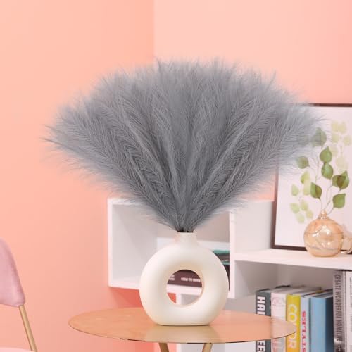 Faux Pampas Grass Decor 177 Inch 6pcs Light Grey