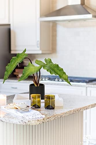 Hollyone Realistic Fake Caladium Plants in Black Ceramic Pots