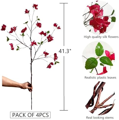 Raxcelivia Artificial Bougainvillea Branches Fuchsia Pack of 4