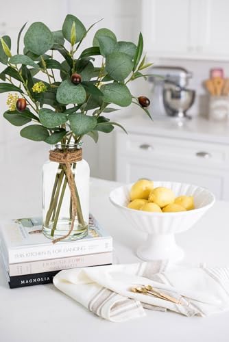 Briful Artificial Eucalyptus Stems in Glass Vase with Faux Water