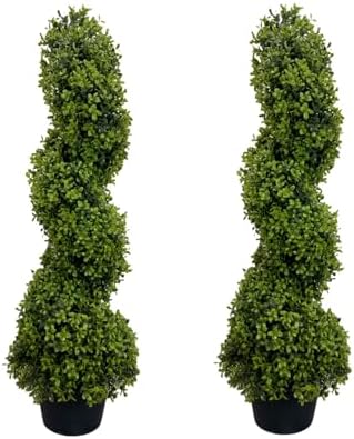 3FT Artificial Boxwood Topiary Tree Spiral Plants 2 Pack