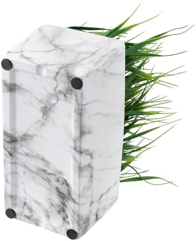 MyGift 10 Inch Artificial Green Grass in White Marble Ceramic Planter
