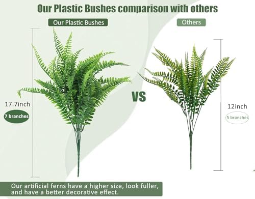 RECUTMS Artificial Boston Fern 6 Bundles UV Resistant Fake Plants