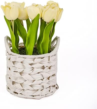National Tree Company Artificial Tulip Bouquet with Base and White Basket
