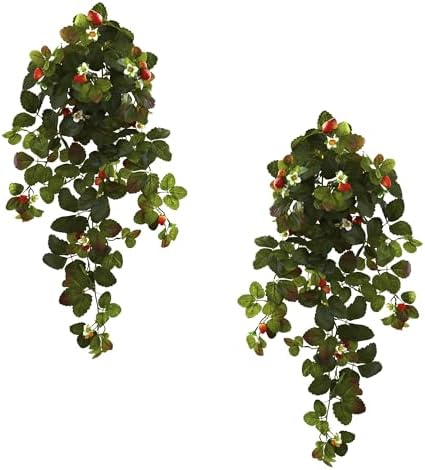 Nearly Natural 31in Strawberry Hanging Bush Set of 2