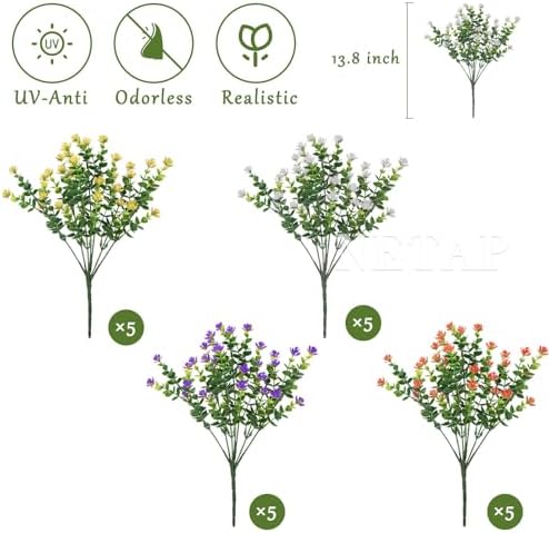 20 Bundle Artificial Flowers Set for Outdoor and Indoor