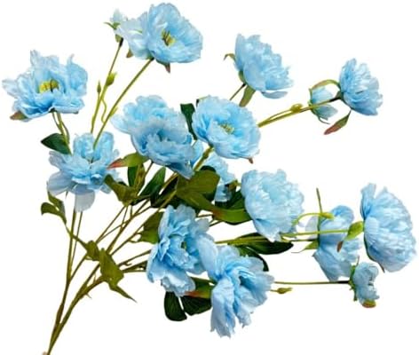 Urier 3 Branch Artificial Peonies Blue 305 Inch Long Stem Flowers