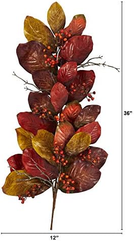 Nearly Natural 36in Autumn Magnolia Leaf with Berries Artificial Decor