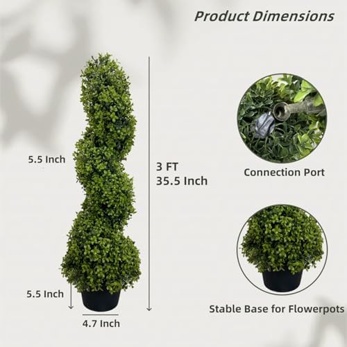 3FT Artificial Boxwood Topiary Tree Spiral Plants 2 Pack