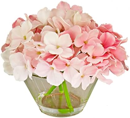 National Tree Company Artificial Hydrangea Bouquet with Glass Vase 1