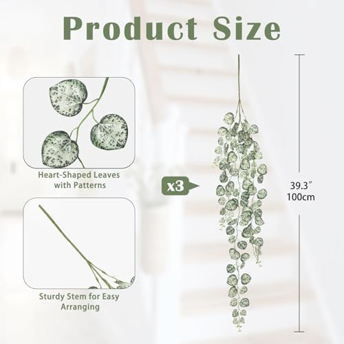 Briful 3 Pack Faux Hanging String of Hearts Plant