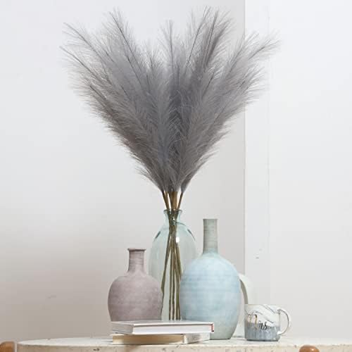 Faux Pampas Grass 9 Stem Set 37 Tall Grey