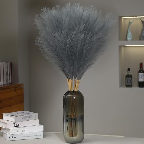 9 Stems Grey Pampas Grass - 38 Inch Artificial Decor Grass