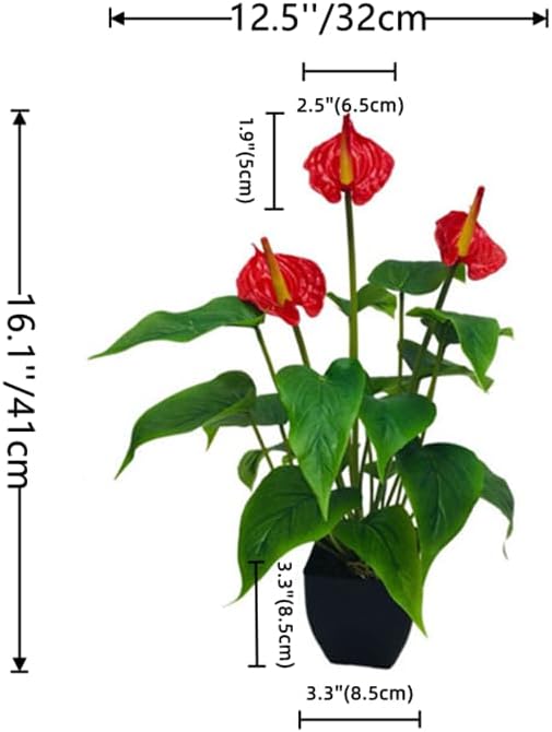 161 Inch Artificial Anthurium Potted Plant Red