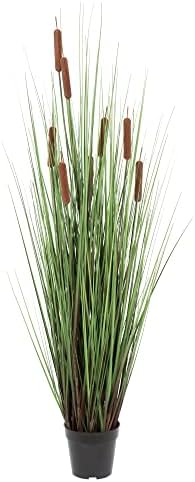 Vickerman 48 Inch Artificial Potted Green Grass Cattails