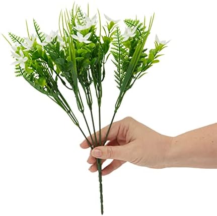 Bright Creations White Artificial Flowers with 2 Cone Vases for Cemetery