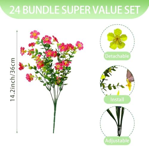 Tinsow 24 Bundle Artificial Flowers for Outdoor Decor