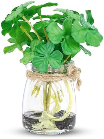 Lovmeety Mini Fake Plants Glass Vase Artificial Decor