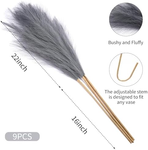 9 Stems Grey Pampas Grass - 38 Inch Artificial Decor Grass