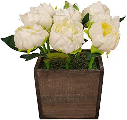 National Tree Company Artificial Peony Flower Bouquet with Wood Box