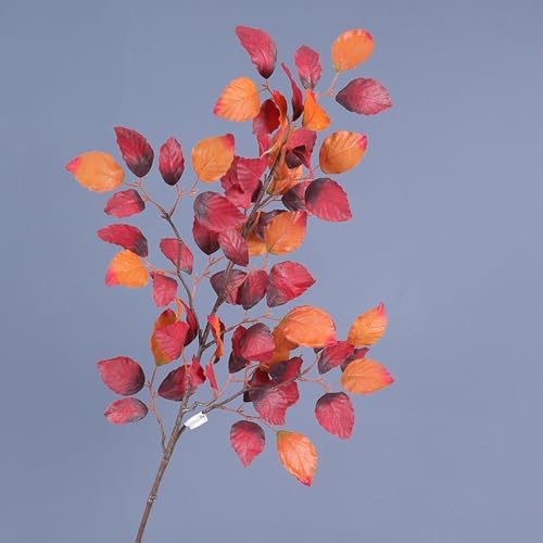 2Pcs Artificial Fall Beech Leaves Stem Red