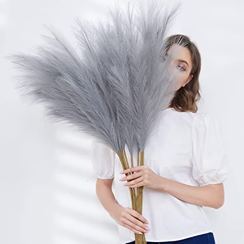 Faux Pampas Grass 9 Stem Set 37 Tall Grey