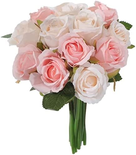 Gerrit Artificial Rose Flowers 12 Heads Silk Bouquet in Vase