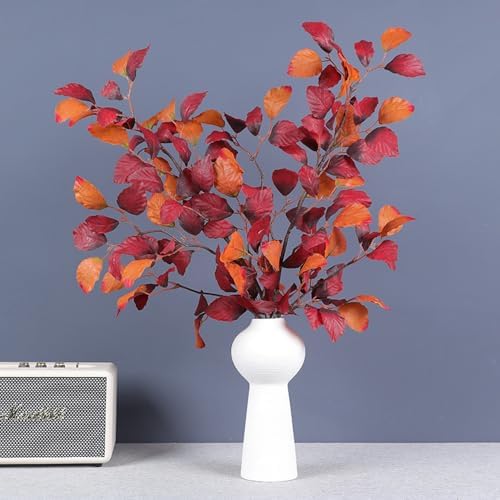 2Pcs Artificial Fall Beech Leaves Stem Red