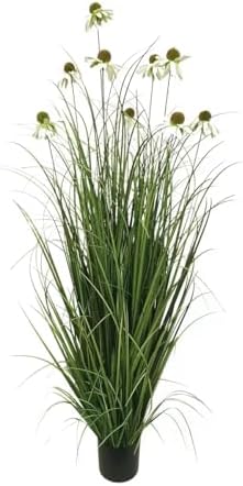 46-Inch Artificial Tall Grass Plant with 9 White Echinacea Flowers
