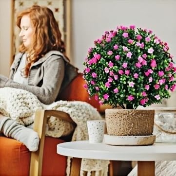 Set of 2 Artificial Boxwood Topiary Ball Trees with Pink Flowers