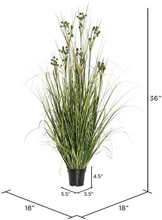 Vickerman 36 Inch Artificial Grass with Pomp Balls in Black Plastic Pot