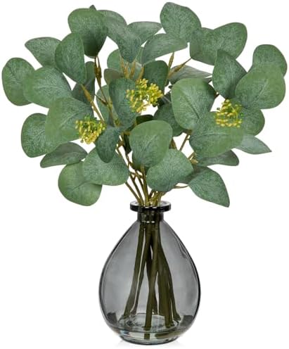 DILATATA Artificial Eucalyptus Stems in Glass Vase with Faux Water