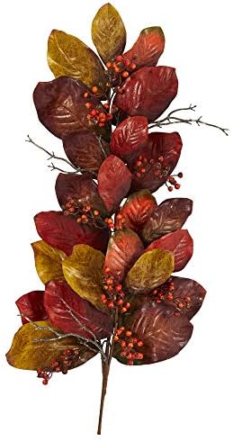 Nearly Natural 36in Autumn Magnolia Leaf with Berries Artificial Decor