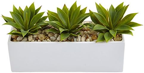Nearly Natural 6916 Agave Succulent in Green Rectangular Planter