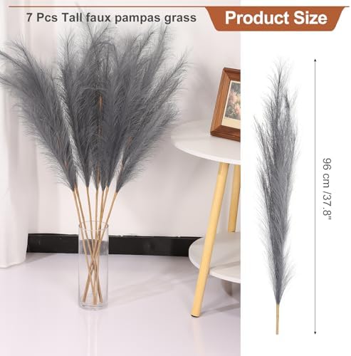 PATIKIL 378in Tall Artificial Pampas Grass 7pcs Gray Fluffy Decor