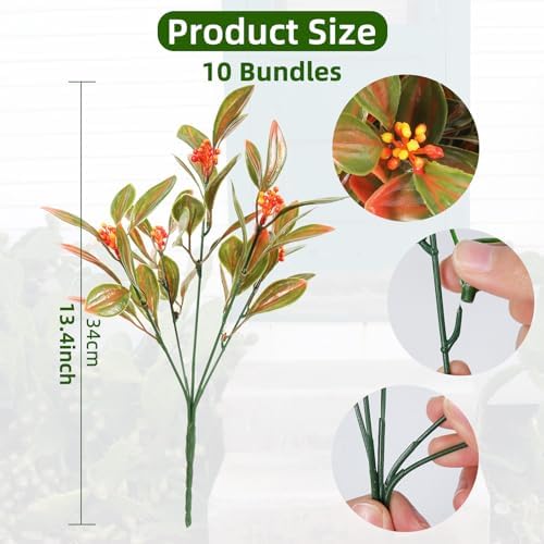 RECUTMS Artificial Mums for Outdoor Fall Vase Filler 10 Pack Tangerine