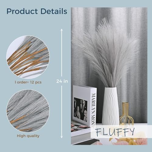 U-LIAN 12PCS Grey Faux Pampas Grass 24 Inch Decor