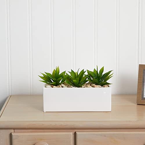 Nearly Natural 6916 Agave Succulent in Green Rectangular Planter