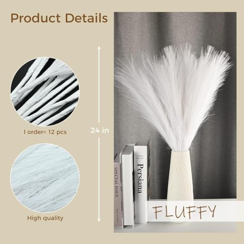 U-LIAN 12PCS White Faux Pampas Grass 24 Inch Decor