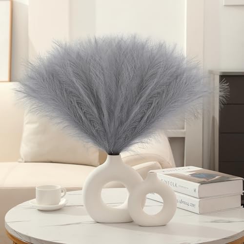 Faux Pampas Grass Decor 177 Inch 6pcs Light Grey