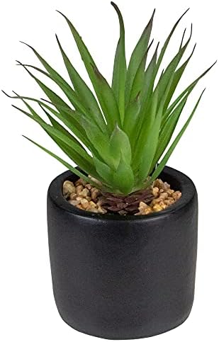 Northlight 7 Inch Green Artificial Sword Grass in Black Pot